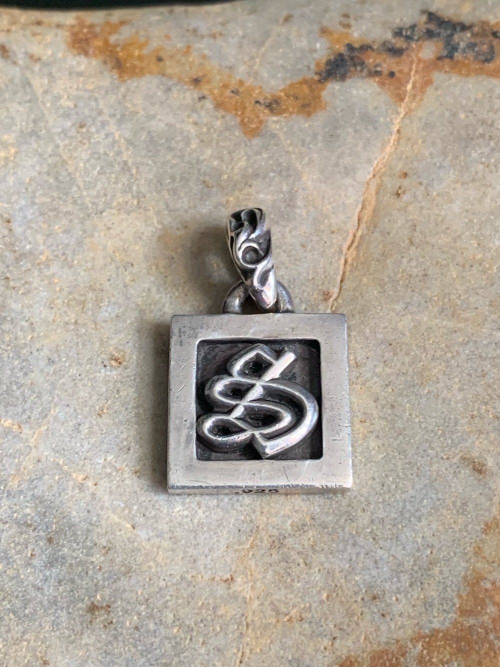 Authentic Chrome Hearts S Framed Alphabet Box Square Pendant